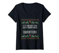 Femme C'est drôle, il Fait trop Chaud pour Un Vilain Noël T-Shirt avec Col en V