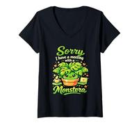 Femme C'est drôle, J'Ai Rendez-Vous avec Mon Amoureux des Plantes Monstera T-Shirt avec Col en V