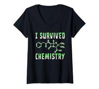 Femme C'est drôle, J'Ai survécu à l'école de Chimie T-Shirt avec Col en V