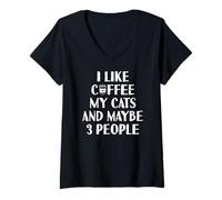 Femme C'est drôle, j'aime le café, mes chats et peut-être 3 personnes | Barista T-Shirt avec Col en V