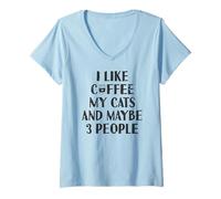 Femme C'est drôle, j'aime le café, mes chats et peut-être 3 personnes | Barista T-Shirt avec Col en V