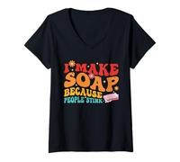 Femme C'est drôle, je fais du savon parce que les gens puent T-Shirt avec Col en V