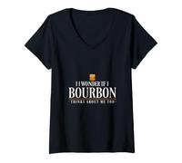 Femme C'est drôle, Je me Demande si Bourbon Pense à Moi T-Shirt avec Col en V