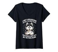 Femme C'est drôle, Je ne m'excuse Pas pour Mad Sarcastic Dog Women Men T-Shirt avec Col en V