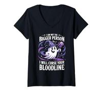 Femme C'est drôle, je ne suis pas la plus grande personne, je vais maudire ta lignée T-Shirt avec Col en V