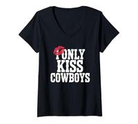Femme C'est drôle, Je n'embrasse Que des Cowboys. T-Shirt avec Col en V