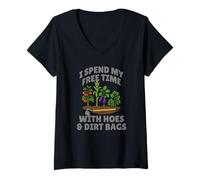 Femme C'est drôle, Je Passe Mon Temps Libre à jardiner avec des houes et des Sacs à poussière T-Shirt avec Col en V