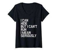 Femme C'est drôle, Je Peux me Cacher mais Je ne Peux Pas Courir. Une Personne amputée est handicapée T-Shirt avec Col en V