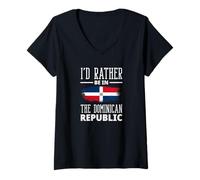 Femme C'est drôle, Je préfèrerais être en République Dominicaine T-Shirt avec Col en V