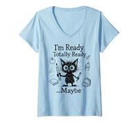 Femme C'est drôle, Je suis prêt, Peut-être la rentrée Scolaire, Professeur drôle, Hommes et Femmes T-Shirt avec Col en V