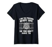 Femme C'est drôle, Je Vais en Prison Tous Les Jours pour ne Pas Avoir à Faire Appel à Un Agent T-Shirt avec Col en V