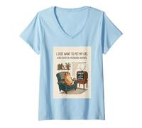 Femme C'est drôle, Je Veux Juste caresser Mon Chat et Regarder des émissions de Meurtre 3 T-Shirt avec Col en V
