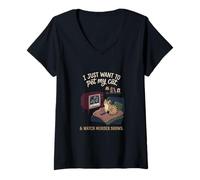 Femme C'est drôle, Je Veux Juste caresser Mon Chat et Regarder des émissions de Meurtre 4 T-Shirt avec Col en V