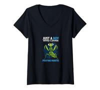 Femme C'est drôle, Just Boy Adore Prier en Disant : T-Shirt avec Col en V