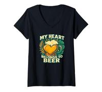 Femme C'est drôle, mon cœur appartient à la bière T-Shirt avec Col en V