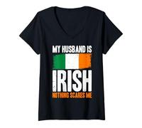 Femme C'est drôle, Mon Mari est Irlandais, Rien ne m'effraie T-Shirt avec Col en V