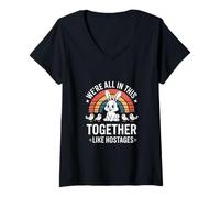 Femme C'est drôle, Nous Sommes Tous dans Le même Bateau, comme Le Disent des otages T-Shirt avec Col en V