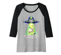 Femme C'est drôle, Nous venons en Paix, Nous Avons Juste Besoin d'un OVNI de Science-Fiction en Laine Manche Raglan