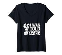 Femme C'est drôle, on m'a Dit qu'il y aurait des Dragons T-Shirt avec Col en V