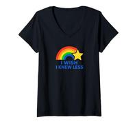 Femme C'est drôle, Plus Vous en Savez, Parodie J'aimerais en Savoir Moins T-Shirt avec Col en V