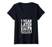 Femme C'est drôle, Un an Plus Tard, Toujours Sobre, de dire sobriété T-Shirt avec Col en V