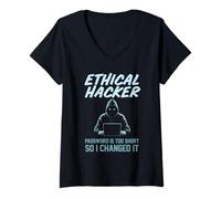Femme C'est drôle, votre mot de passe est trop court | Cybersécurité | Éthique T-Shirt avec Col en V