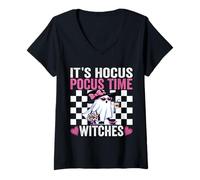 Femme C'est Hocus Pocus Time Witches, Maman drôle, fantôme d'halloween Paresseux T-Shirt avec Col en V