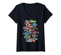 Femme C'est la Folie des Voitures ! Muscle Cars, Voitures Classiques et Dessin animé Hotrods T-Shirt avec Col en V