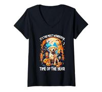 Femme C'est la période la Plus Merveilleuse de l'année Halloween Labrador T-Shirt avec Col en V