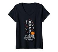 Femme C'est la période la Plus Merveilleuse de l'année - Squelette Halloween T-Shirt avec Col en V