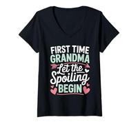 Femme C'est la première Fois Que Grand-mère gâte la Nouvelle Grand-mère de Ses Petits-Enfants T-Shirt avec Col en V
