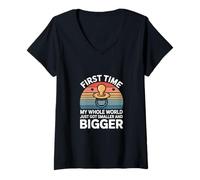 Femme C'est la première Fois Que Je suis Maman, Mon Monde Entier est Plus Petit T-Shirt avec Col en V