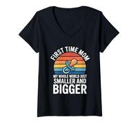 Femme C'est la première Fois Que Je suis Maman, Mon Monde Entier est Plus Petit T-Shirt avec Col en V
