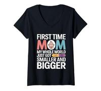 Femme C'est la première Fois Que Je suis Maman, Mon Monde Entier est Plus Petit T-Shirt avec Col en V