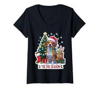 Femme C'est la Saison | Basenji Dog | Joyeux Noël, fêtes de Fin d'année, Maman, Papa T-Shirt avec Col en V