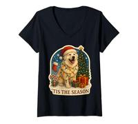 Femme C'est la Saison des Chiens des Grandes Pyrénées, Joyeuses fêtes de Noël T-Shirt avec Col en V