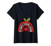 Femme C'est la Saison des récoltes de Pommes cueillette de Pommes T-Shirt avec Col en V