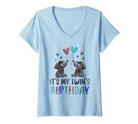 Femme C'est l'anniversaire de Mon jumeau Twin Cute Twins Celebrate T-Shirt avec Col en V