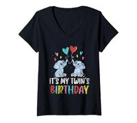 Femme C'est l'anniversaire de Mon jumeau Twin Cute Twins Celebrate T-Shirt avec Col en V