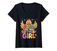 Femme C'est l'anniversaire de Mon père Chicken Daddy Family Bday T-Shirt avec Col en V