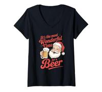 Femme C'est Le Moment Le Plus Merveilleux pour Une bière Père Noël Amusant à Boire T-Shirt avec Col en V