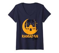 Femme C'est Le Ramadan, frère Musulman Moubarak, Eid Kareem, Qui jeûne Le Ramadan T-Shirt avec Col en V