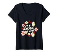 Femme C'est l'heure du Mahjong - Mah Jong Player Casino Gambling T-Shirt avec Col en V