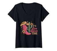 Femme C'est Line Dance Time Country Line Dancing T-Shirt avec Col en V