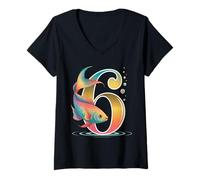 Femme C'est ma 6e fête d'anniversaire Ocean 6 ans Sea Fish B-Day T-Shirt avec Col en V