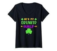 Femme C'est ma Copine de Couple à moitié Ivre Mardi Gras T-Shirt avec Col en V