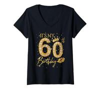 Femme C'est ma couronne de 60e anniversaire, reine des 60 ans T-Shirt avec Col en V