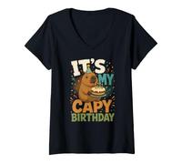Femme C'est Ma Fête d'anniversaire Capy Capybara T-Shirt avec Col en V