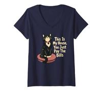 Femme C'est ma Maison, tu ne Fais Que Payer Les factures, Chat T-Shirt avec Col en V