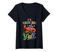 Femme C'est Mardi Gras Y'all Perles d'écrevisses T-Shirt avec Col en V